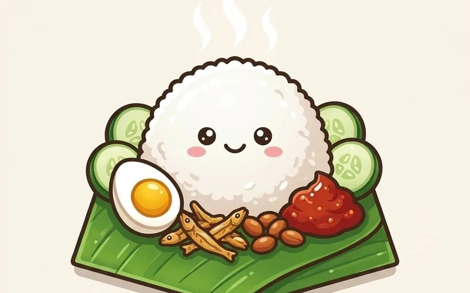 Illustration of Nasi Lemak Rendang
